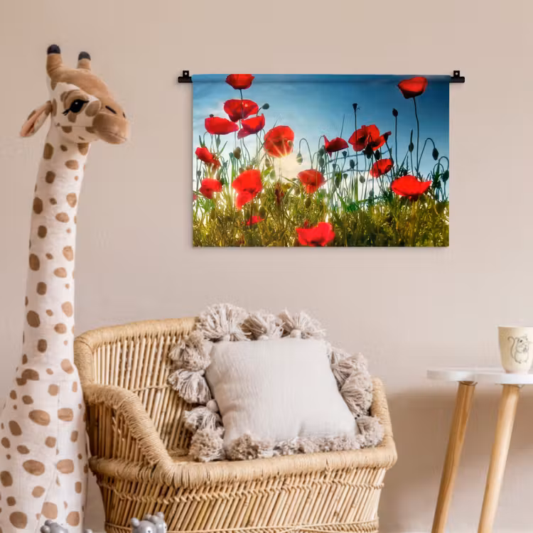 Wandkleed - Klaprozen - Toscane - Zon - Rood - Blauw — 5