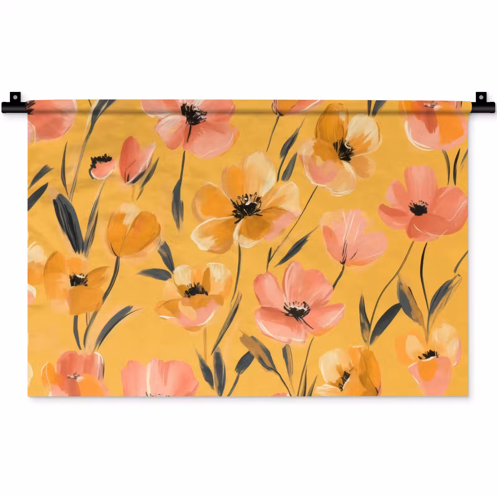 Wandkleed - Bloemen - Geschilderd - Geel — 1