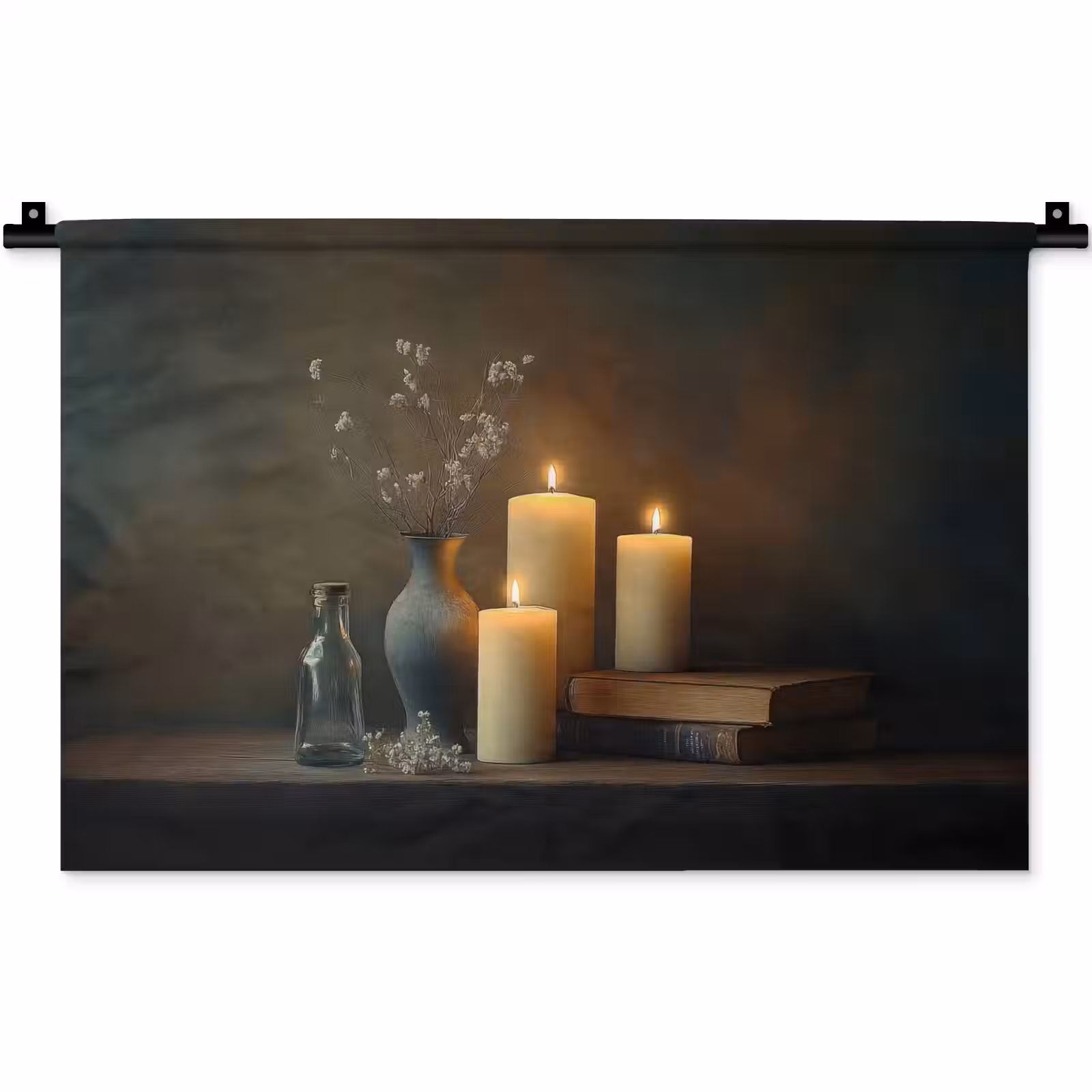 Wandkleed - Kaarsen - Stilleven - Rustiek - Boeken — 1