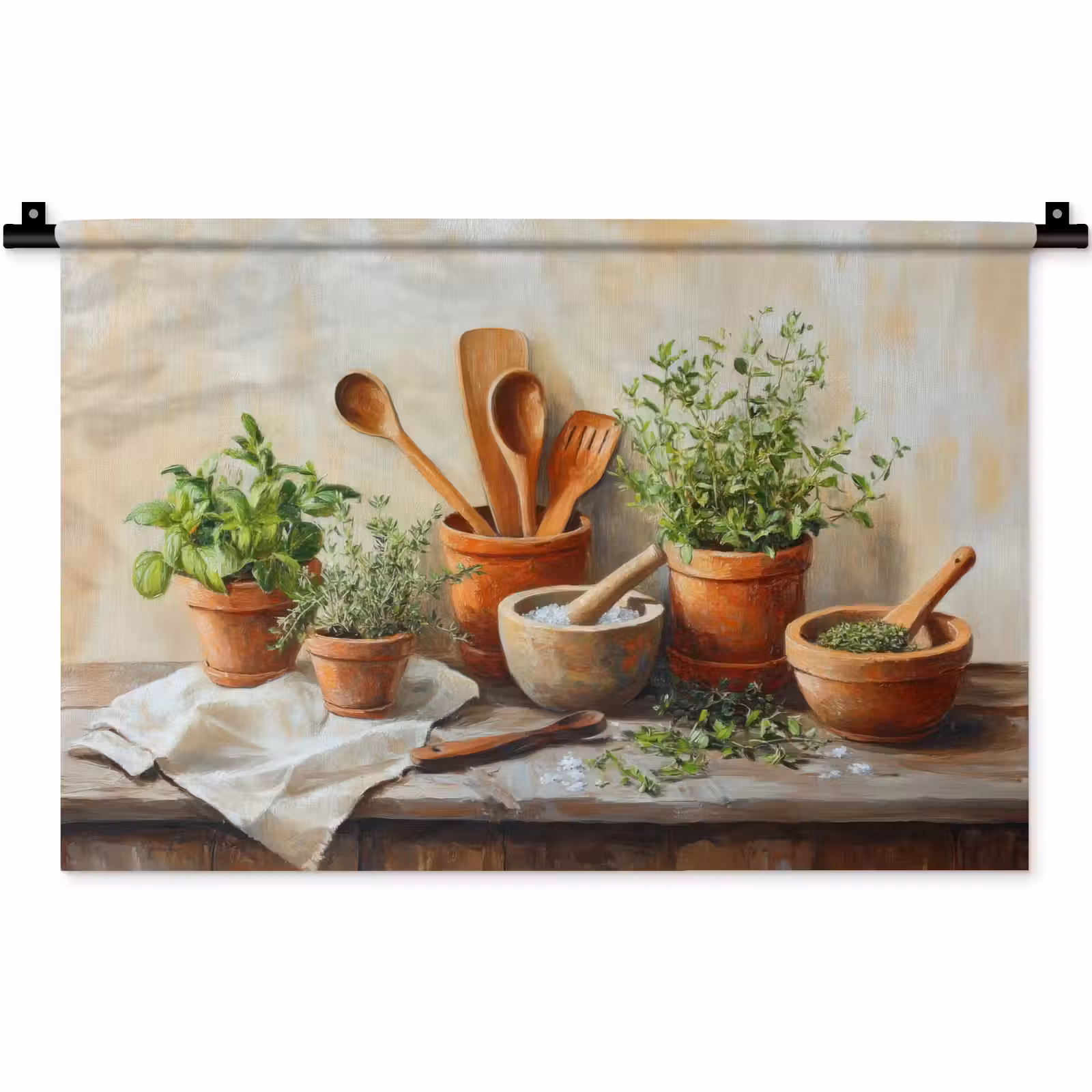 Wandkleed - Potten - Kruiden - Hout — 1