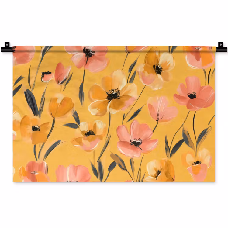Wandkleed - Bloemen - Geschilderd - Geel — 1