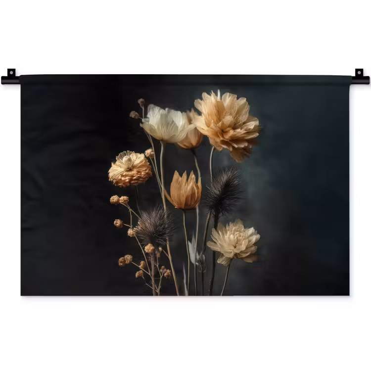 Wandkleed - Boeket - Bloemen - Licht - Zwart — 1