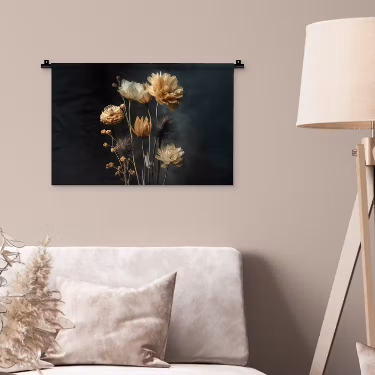 Wandkleed - Boeket - Bloemen - Licht - Zwart — 2