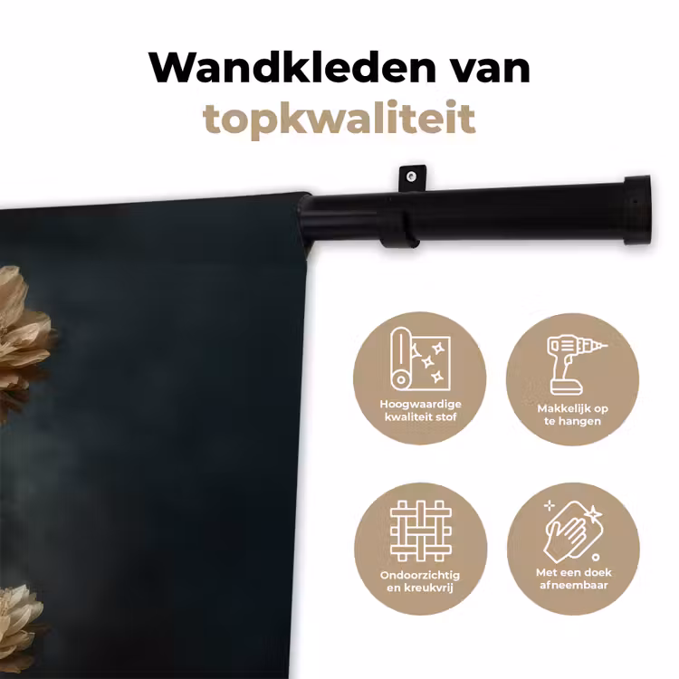 Wandkleed - Boeket - Bloemen - Licht - Zwart — 3