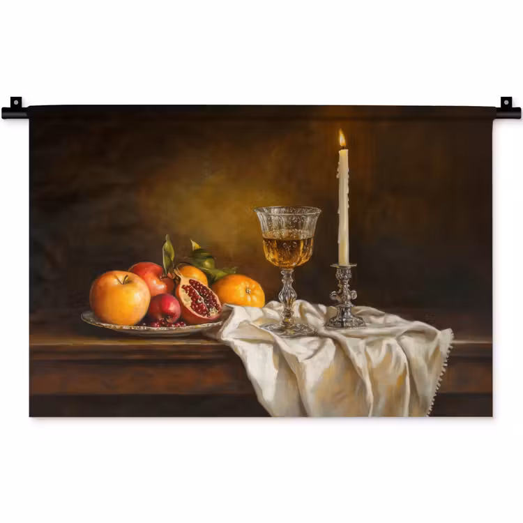 Wandkleed - Fruit -  Stilleven - Wijn - Kaars — 1