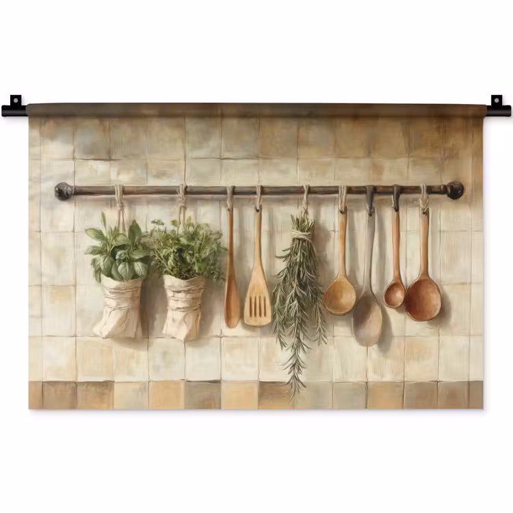 Wandkleed - Hout - Keukengerei - Stilleven - Tegels — 1