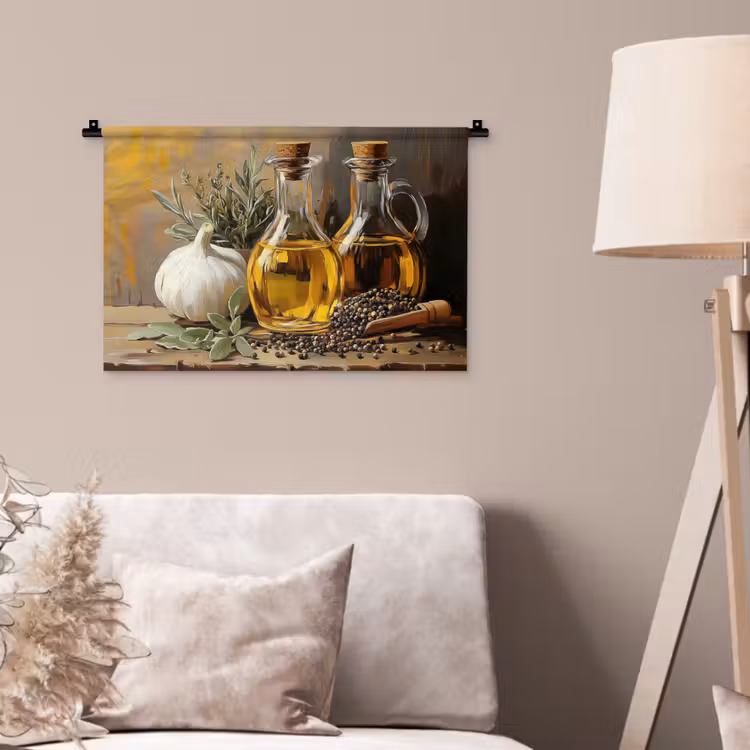 Wandkleed - Stilleven - Olijfolie - Knoflook - Kruiden — 2
