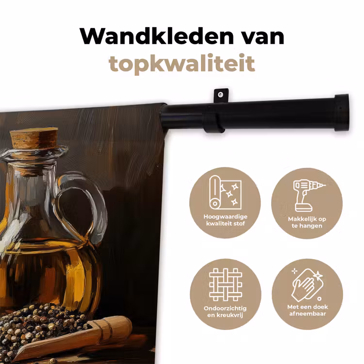 Wandkleed - Stilleven - Olijfolie - Knoflook - Kruiden — 3