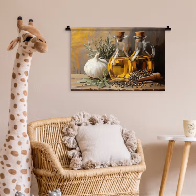 Wandkleed - Stilleven - Olijfolie - Knoflook - Kruiden — 5