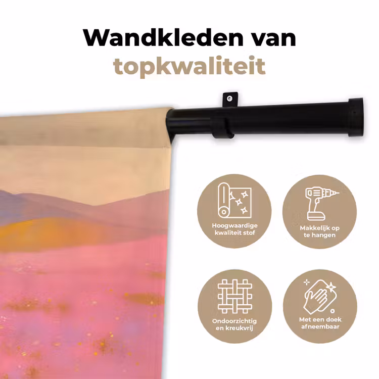 Wandkleed - Bloemenweide - Heuvels - Silhouet - Roze — 3
