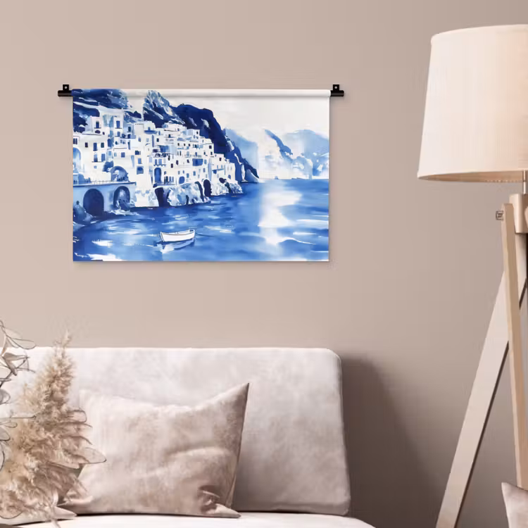 Wandkleed - Dorp - Rotswand - Roeiboot - Water — 2