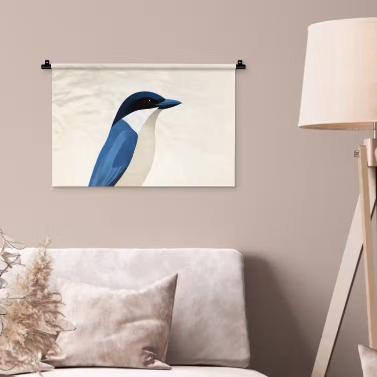 Wandkleed - Illustratie - Blauw - Vogel — 2