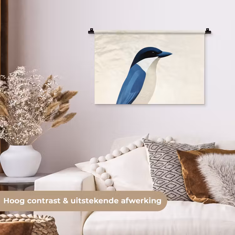 Wandkleed - Illustratie - Blauw - Vogel — 4