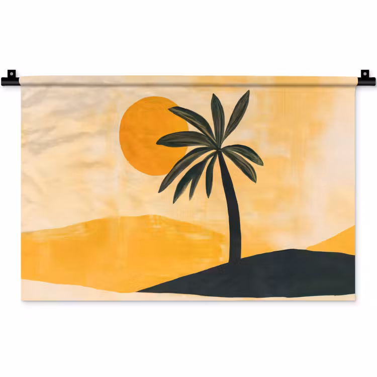 Wandkleed - Illustratie - Palmboom - Zon - Heuvels — 1