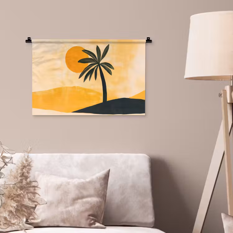 Wandkleed - Illustratie - Palmboom - Zon - Heuvels — 2