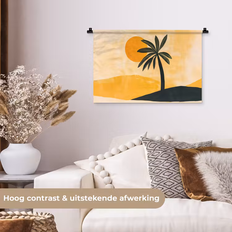 Wandkleed - Illustratie - Palmboom - Zon - Heuvels — 4