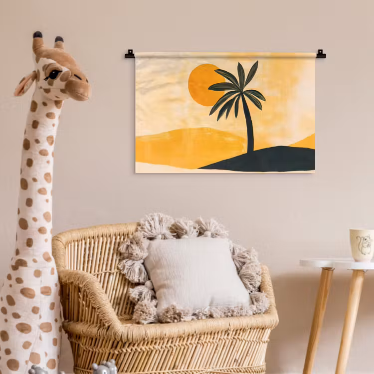 Wandkleed - Illustratie - Palmboom - Zon - Heuvels — 5
