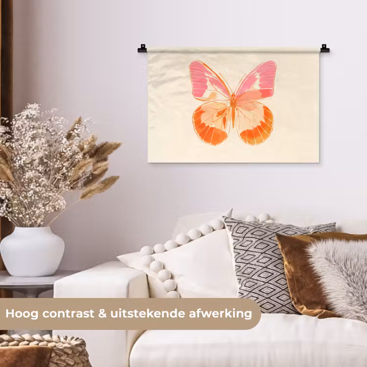 Wandkleed - Oranje - Vlinder - Minimalistisch — 4