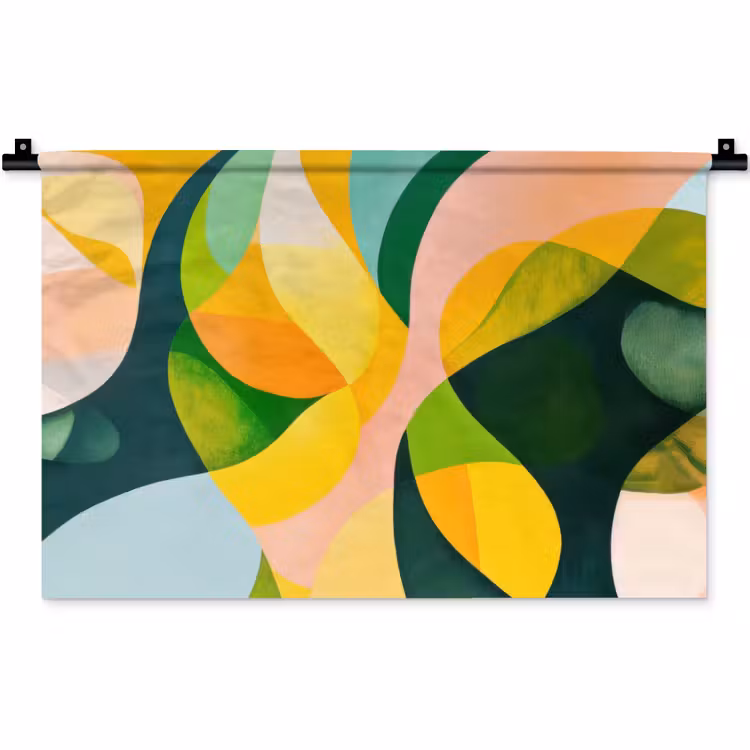 Wandkleed - Abstract - Geel - Roze - Groen — 1