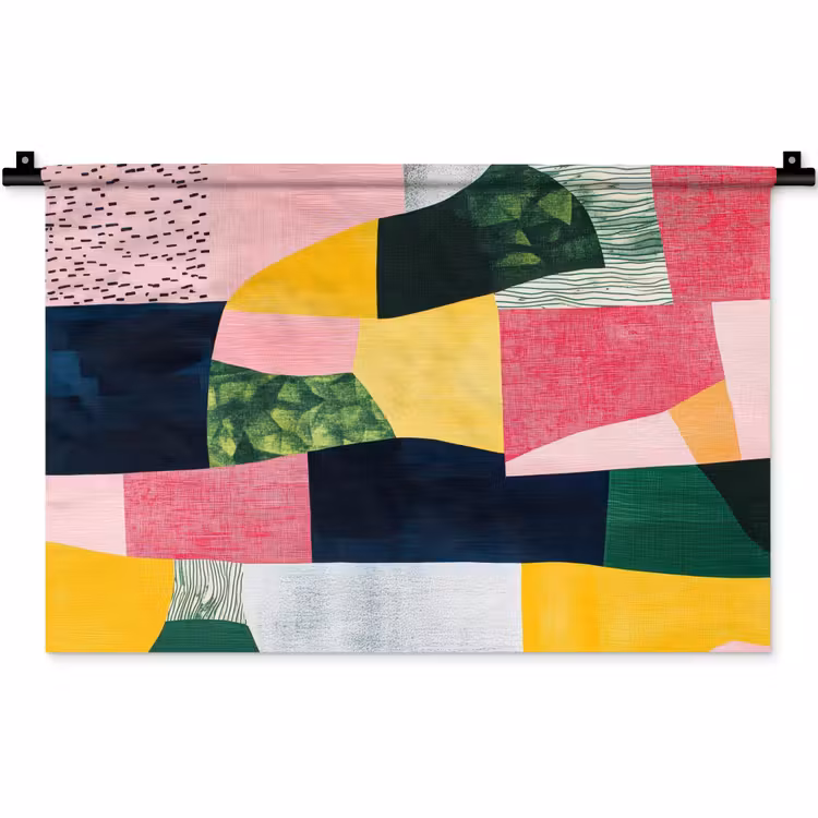 Wandkleed - Abstract - Roze - Lappen - Vormen - Geel — 1