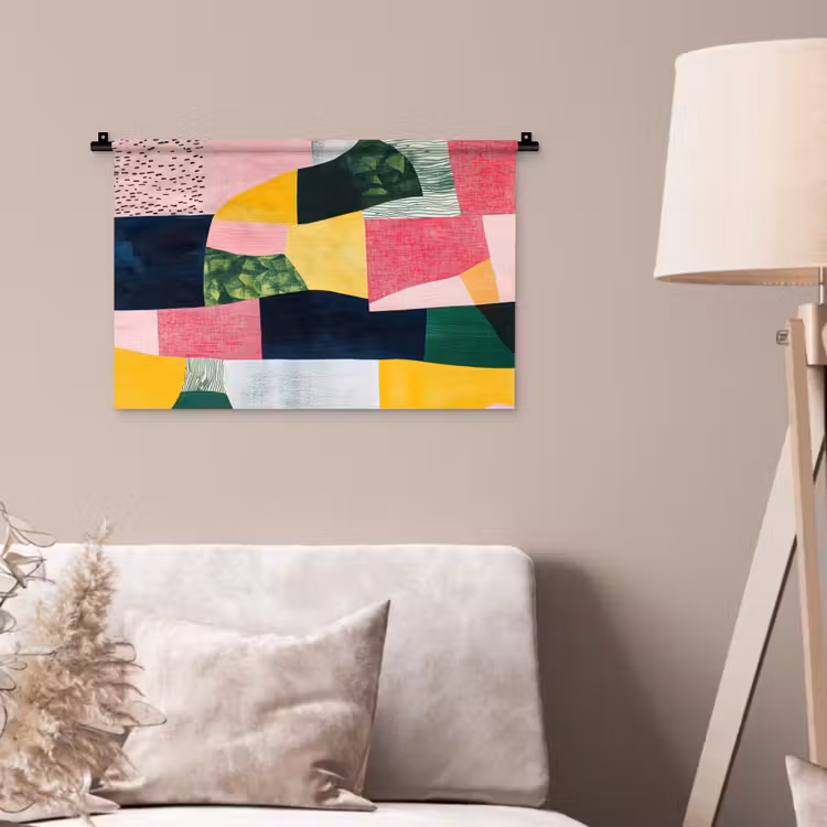 Wandkleed - Abstract - Roze - Lappen - Vormen - Geel — 2