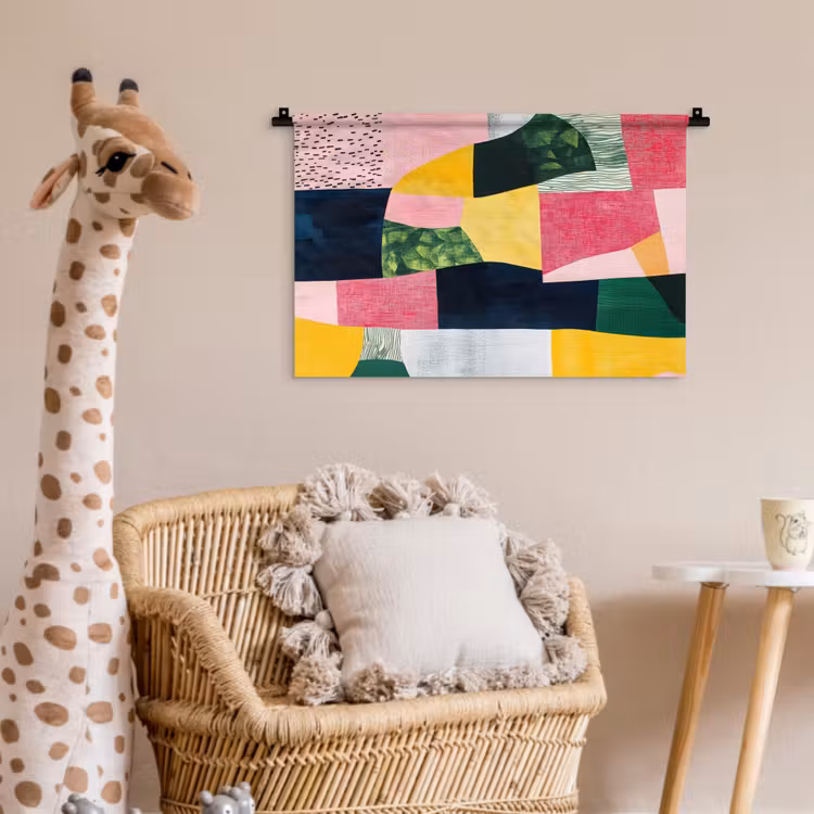 Wandkleed - Abstract - Roze - Lappen - Vormen - Geel — 5