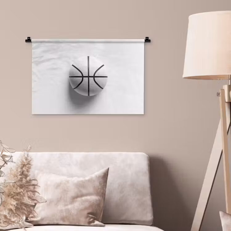 Wandkleed - Basketbal - Wit - Schaduw - Lijnen — 2