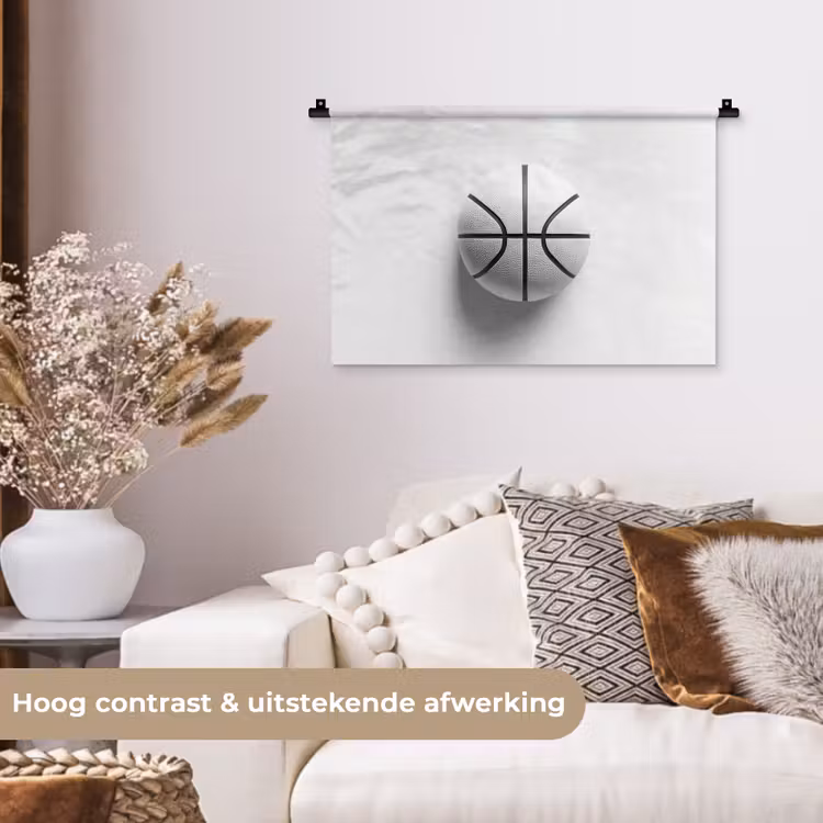 Wandkleed - Basketbal - Wit - Schaduw - Lijnen — 4