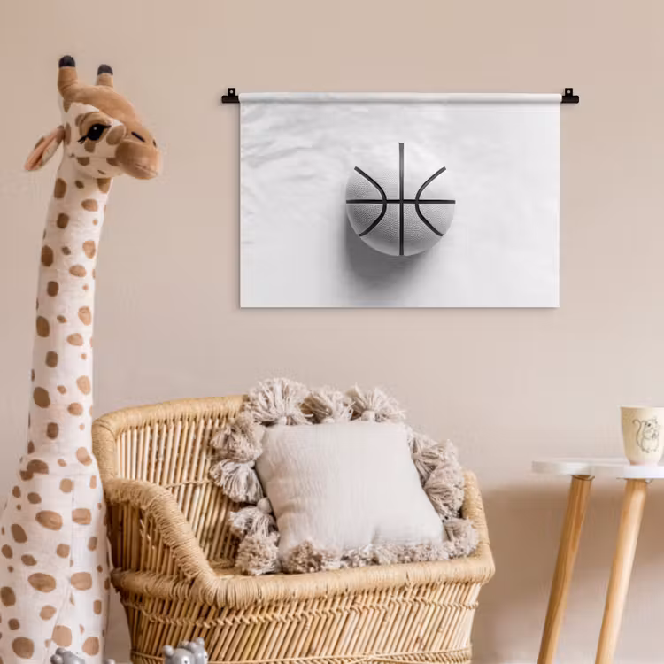 Wandkleed - Basketbal - Wit - Schaduw - Lijnen — 5