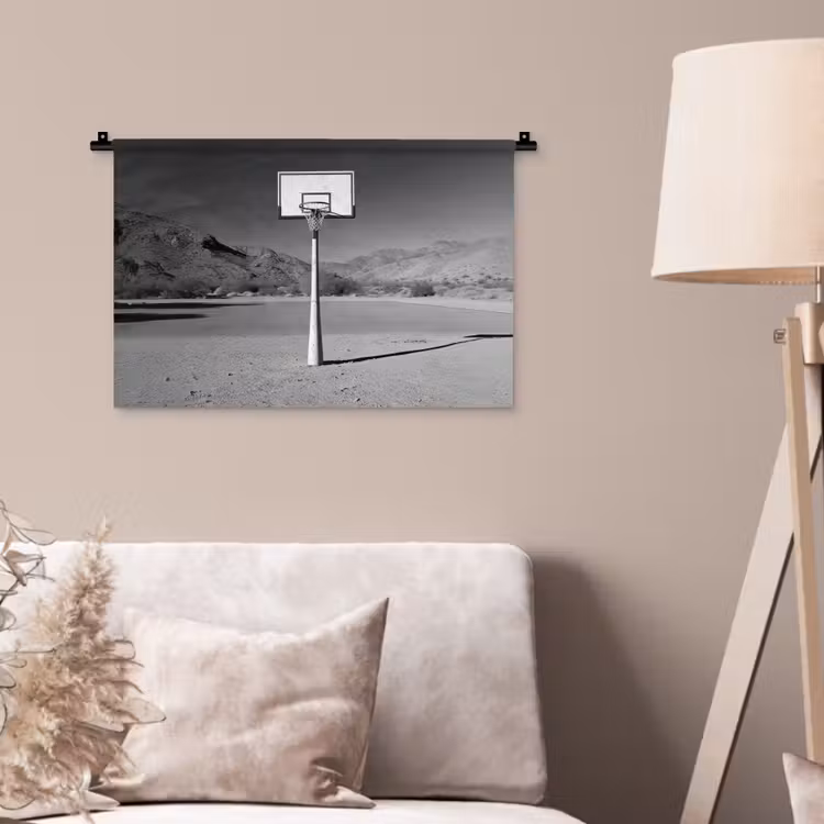Wandkleed - Basketbalpaal - Landschap - Zand - Wit — 2
