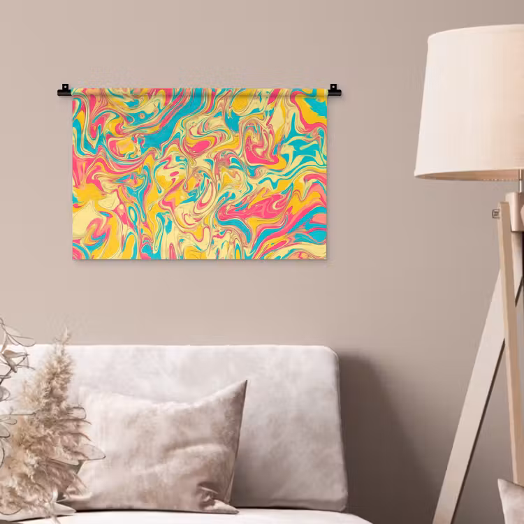 Wandkleed - Geel - Roze - Blauw - Retro — 2