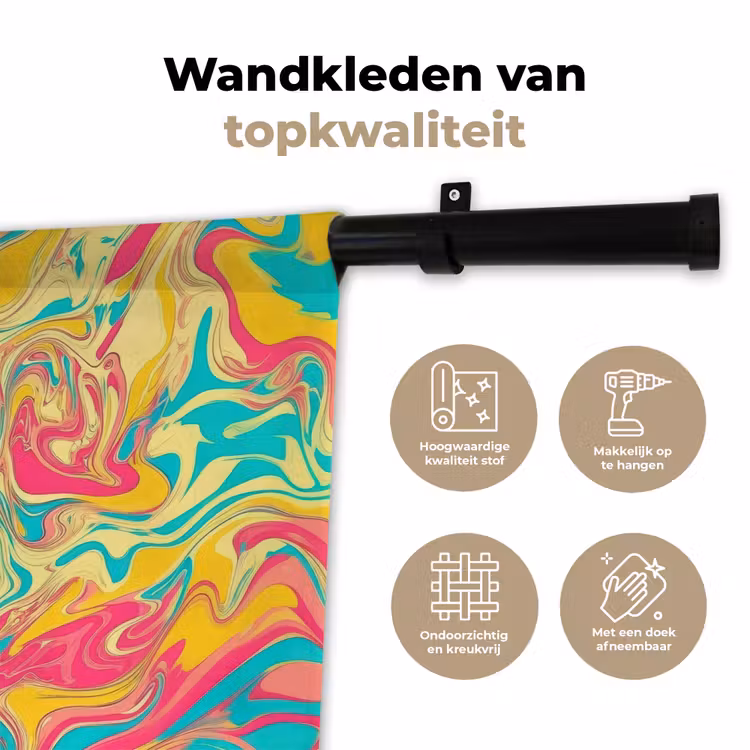 Wandkleed - Geel - Roze - Blauw - Retro — 3