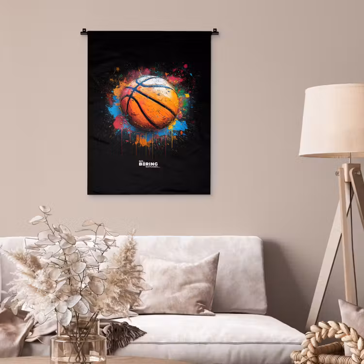 Wandkleed - Oranje basketbal te midden van verfspetters — 2
