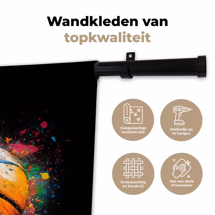 Wandkleed - Oranje basketbal te midden van verfspetters — 3