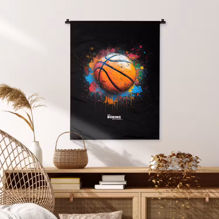 Wandkleed - Oranje basketbal te midden van verfspetters — 4