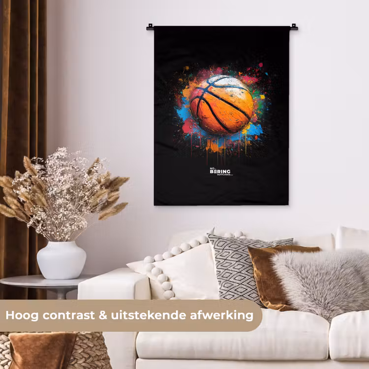 Wandkleed - Oranje basketbal te midden van verfspetters — 5