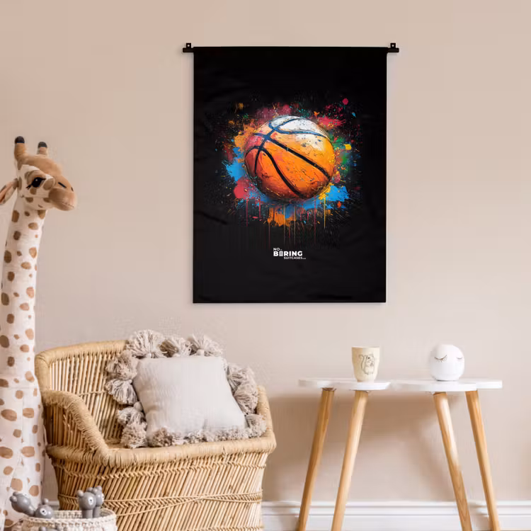 Wandkleed - Oranje basketbal te midden van verfspetters — 6