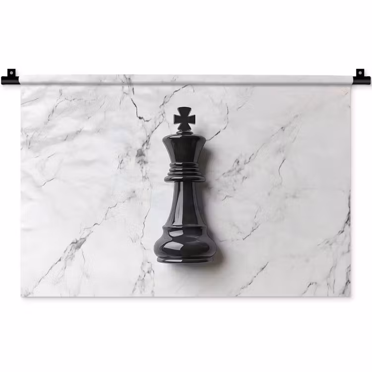 Wandkleed - Schaakstuk - Koning - Zwart - Marmer — 1