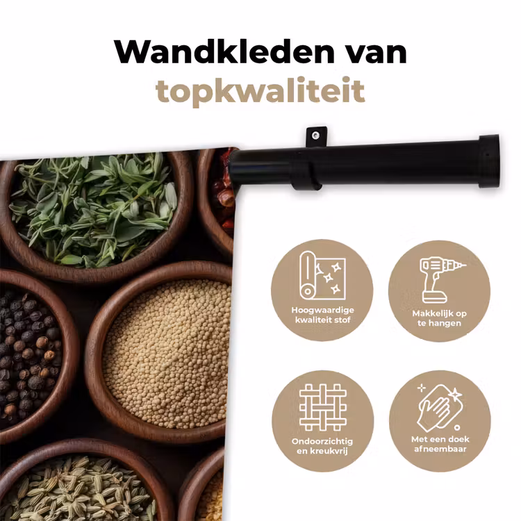Wandkleed - Bakjes - Hout - Kruiden - Kleurrijk — 3