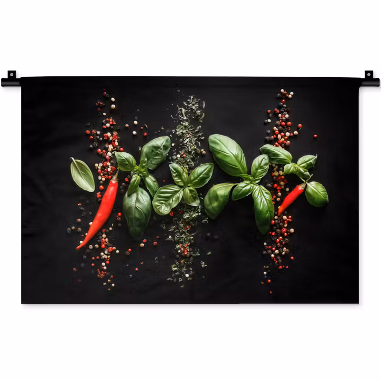 Wandkleed - Chilipepers - Basilicum - Blaadjes - Rood — 1