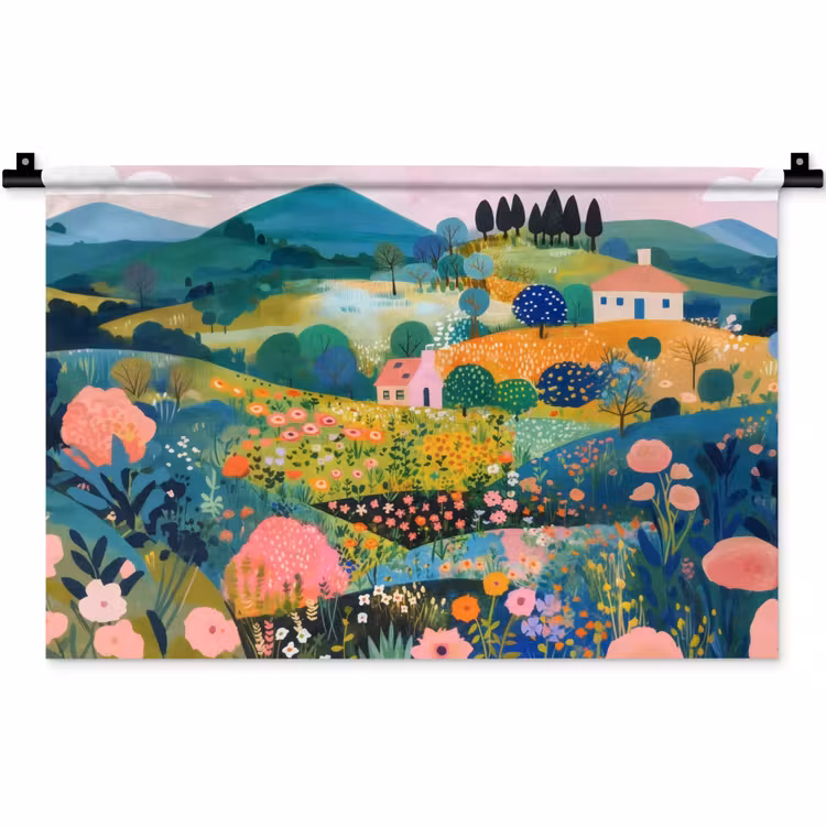 Wandkleed - Heuvellandschap - Fantasierijk - Kleurcontrasten — 1
