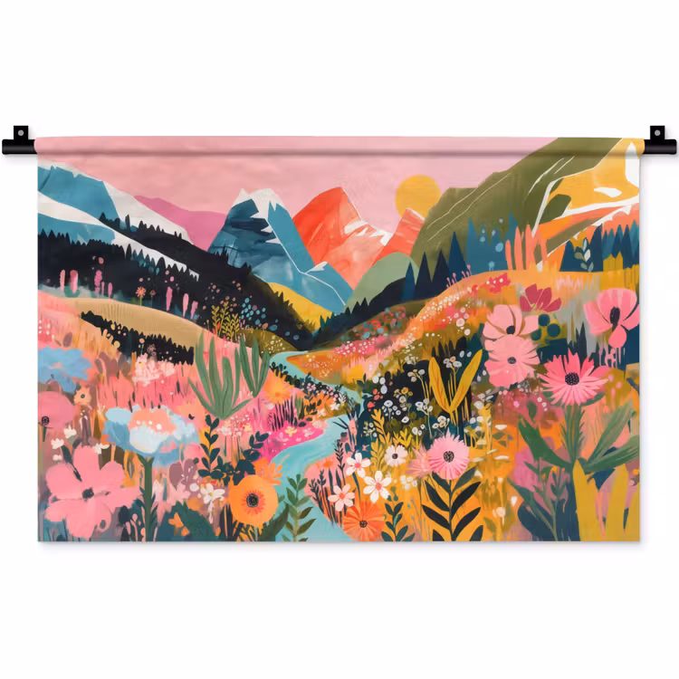 Wandkleed - Rivier - Diepte - Bloemen — 1