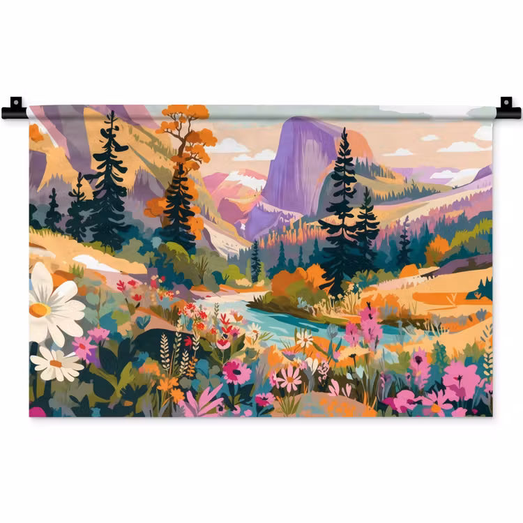 Wandkleed - Rivier - Vallei vol bloemen - Levendig — 1