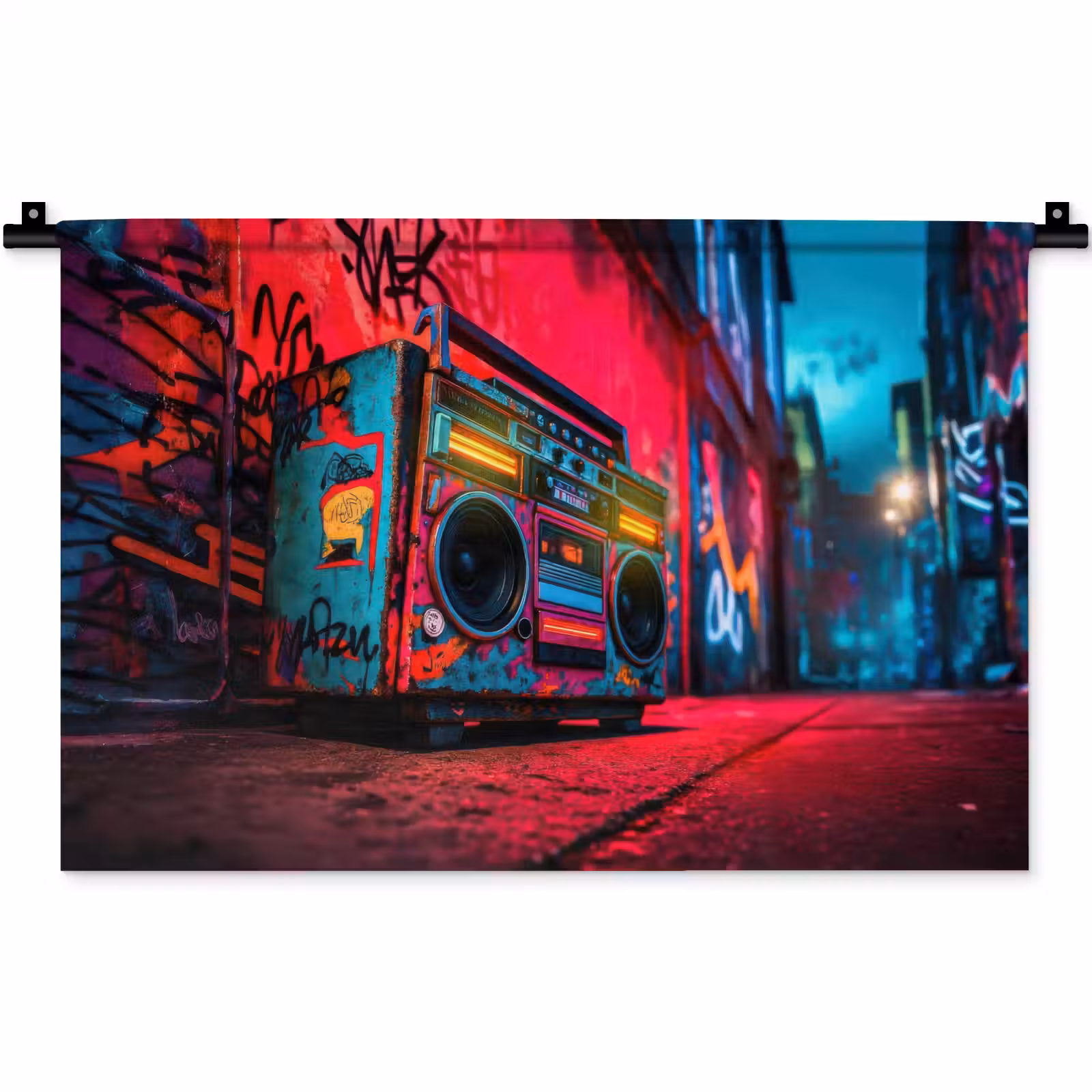 Wandkleed - Boombox - Rood - Graffiti - Neon — 1