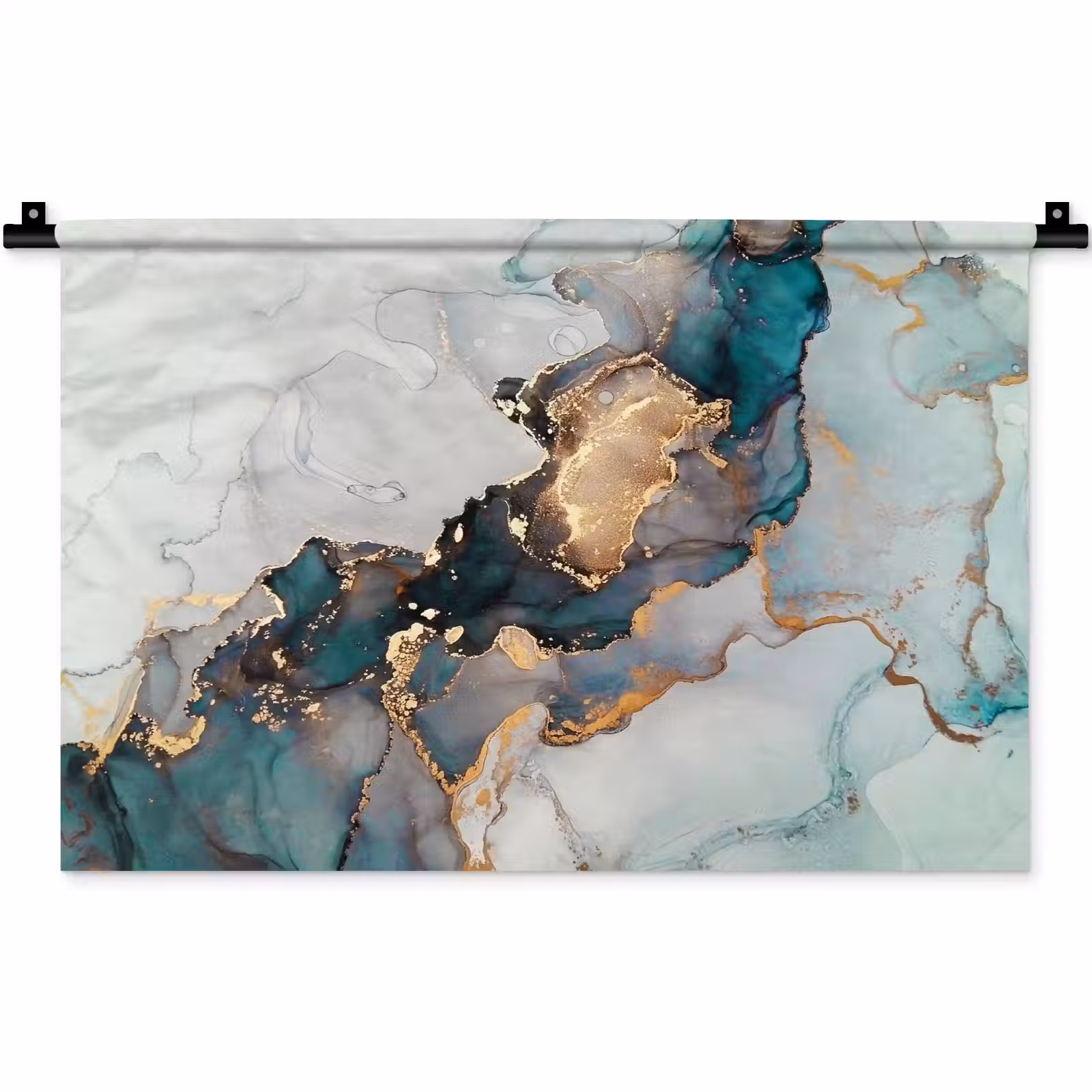 Wandkleed - Marmer print - Goud - Blauw — 1