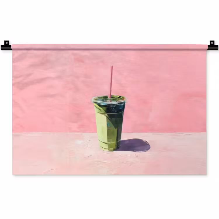 Wandkleed - Beker - Rietje - Minimalistisch - Groen — 1