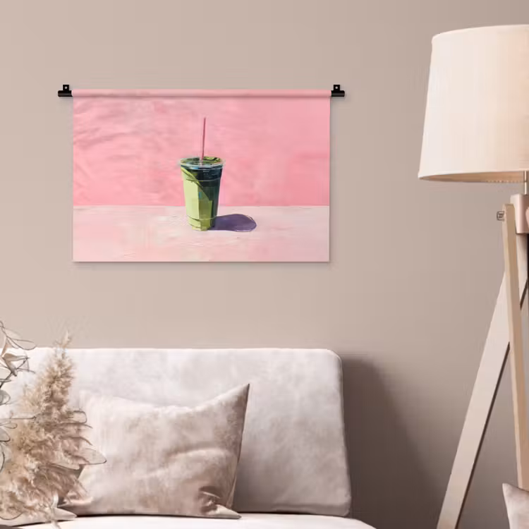 Wandkleed - Beker - Rietje - Minimalistisch - Groen — 2