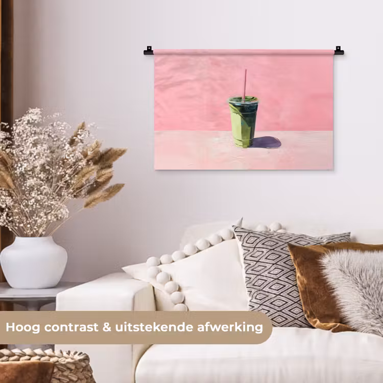 Wandkleed - Beker - Rietje - Minimalistisch - Groen — 4