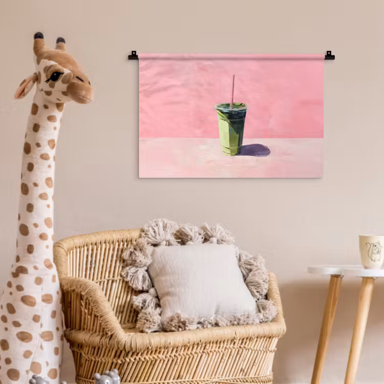 Wandkleed - Beker - Rietje - Minimalistisch - Groen — 5
