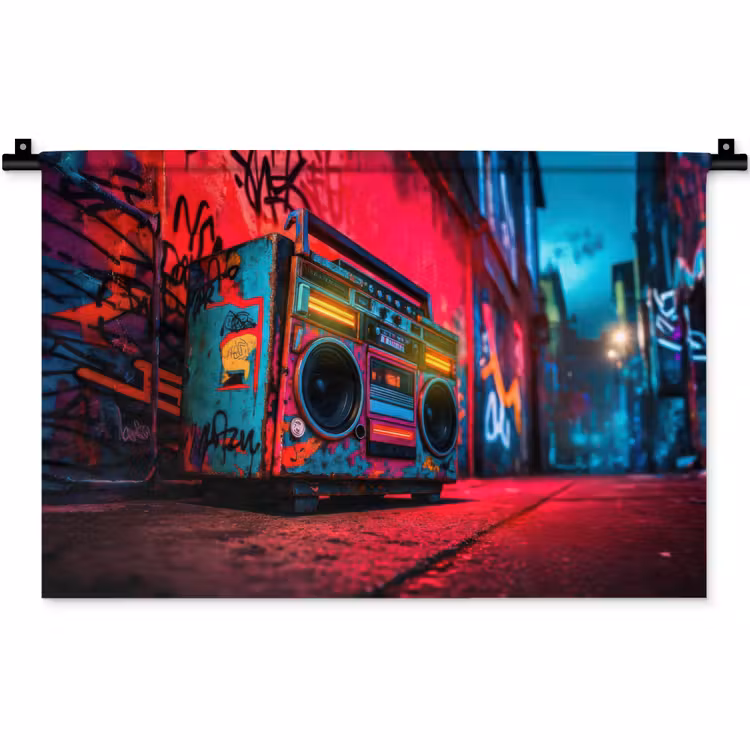 Wandkleed - Boombox - Rood - Graffiti - Neon — 1